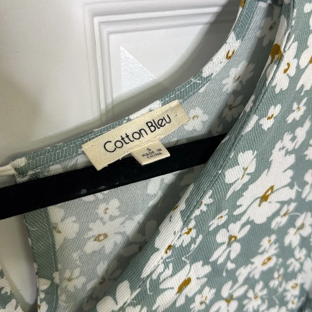 Cotton Bleu Floral Green Dress Small - Picture 2 of 5